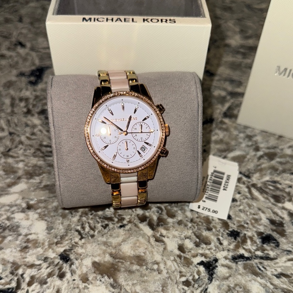Michael Kors Rose Gold and White Watch